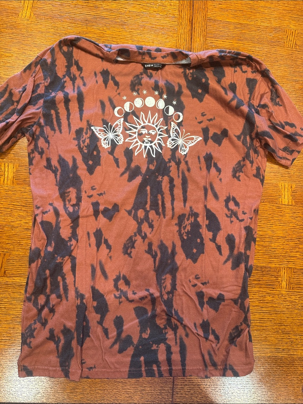 SHEIN Rust and Black Tie-Dye Graphic Tee